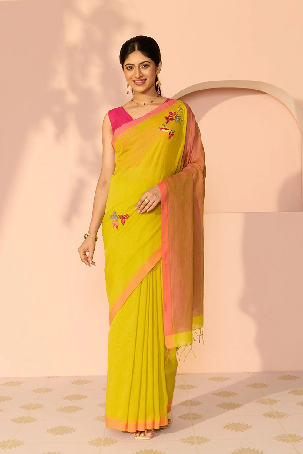 Light Green Bengal Pure Cotton Embroidered Saree